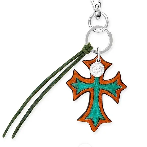 Myra Bag Leather Turquoise Elegance Cross Key Fob Bag Charm - New - Picture 1 of 4